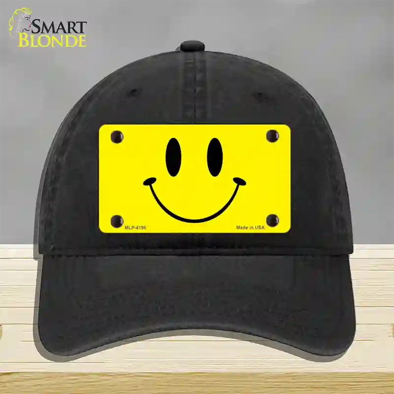 Happy Face Novelty License Plate Hat Unconstructed Cotton / Black