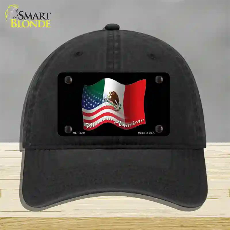 Mexican American Flag Novelty License Plate Hat Unconstructed Cotton / Black