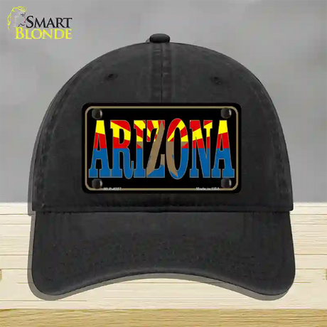 Arizona Inlayed State Flag Novelty License Plate Hat Unconstructed Cotton / Black