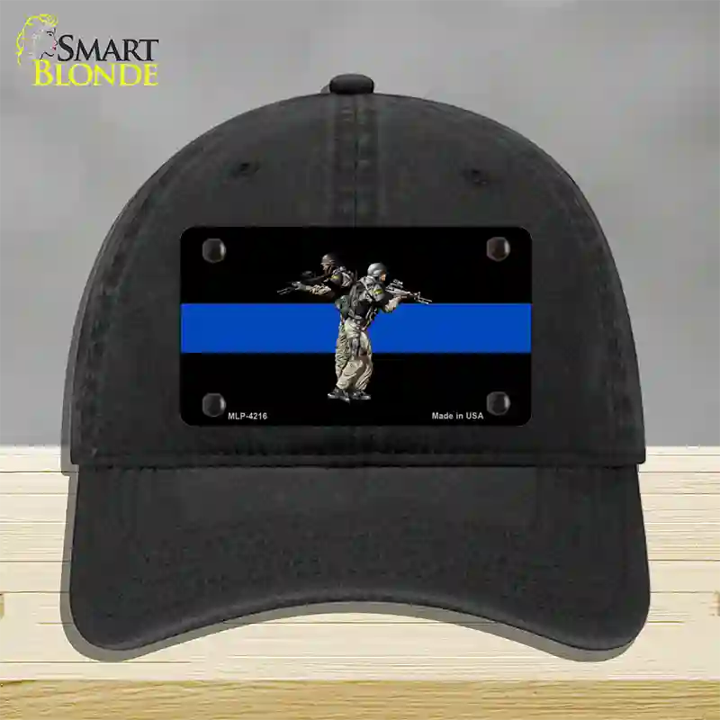 Thin Blue Line Police SWAT Novelty License Plate Hat Unconstructed Cotton / Black