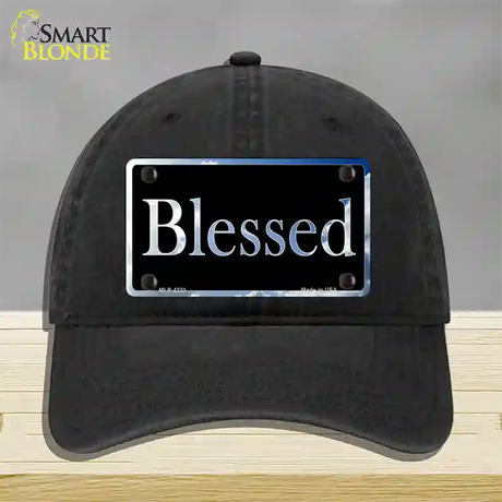 Blessed Blue Sky Cloud Novelty License Plate Hat Unconstructed Cotton / Black