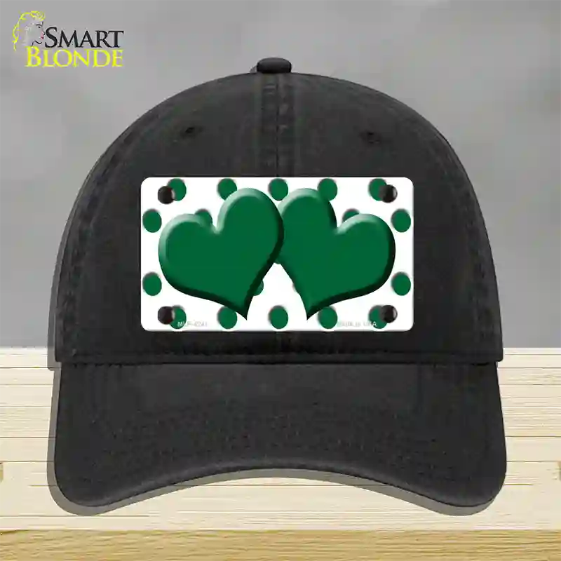 Green White Polka Dot Green Centered Hearts Novelty License Plate Hat Unconstructed Cotton / Black