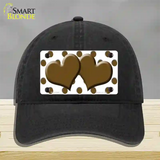 Brown White Polka Dot With Brown Centered Hearts Novelty License Plate Hat Unconstructed Cotton / Black