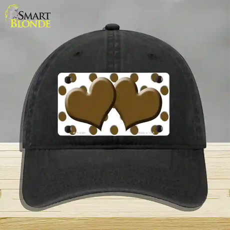 Brown White Polka Dot With Brown Centered Hearts Novelty License Plate Hat Unconstructed Cotton / Black