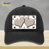 Tan White Polka Dot Tan Centered Hearts Novelty License Plate Hat Unconstructed Cotton / Black