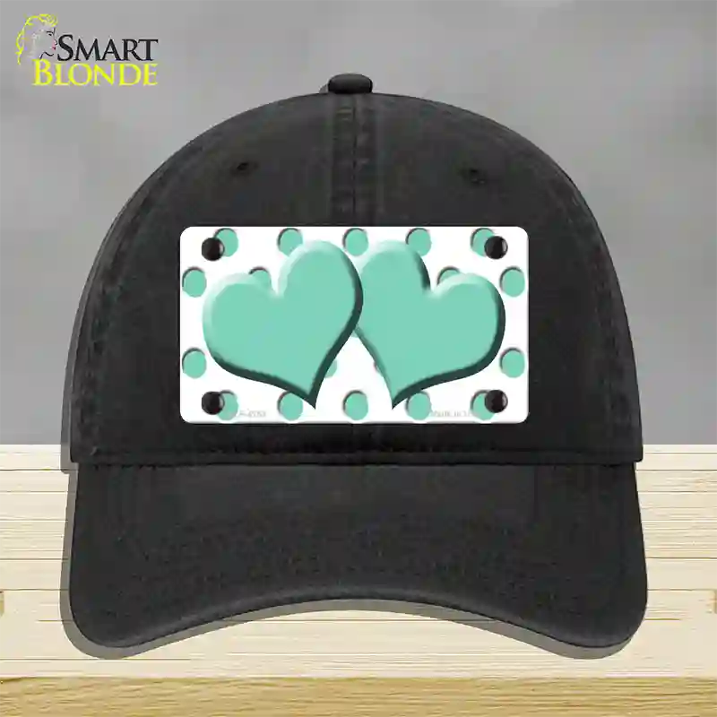 Mint White Polka Dot Mint Centered Hearts Novelty License Plate Hat Unconstructed Cotton / Black