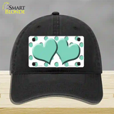 Mint White Polka Dot Mint Centered Hearts Novelty License Plate Hat Unconstructed Cotton / Black