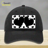 Black White Polka Dot Black Centered Hearts Novelty License Plate Hat Unconstructed Cotton / Black