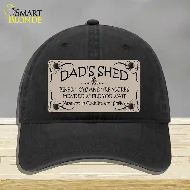 Dads Shed Novelty License Plate Hat Unconstructed Cotton / Black