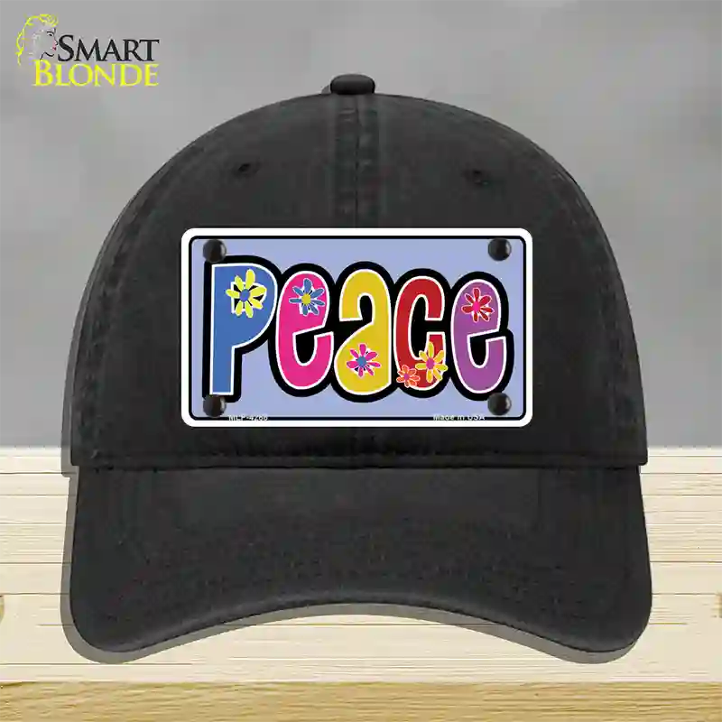 Peace And Flowers Novelty License Plate Hat Unconstructed Cotton / Black