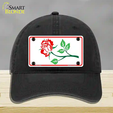 Rose Design White Novelty License Plate Hat Unconstructed Cotton / Black