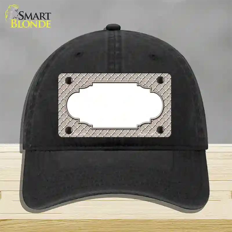 Tan White Quatrefoil Center Scallop Novelty License Plate Hat Unconstructed Cotton / Black