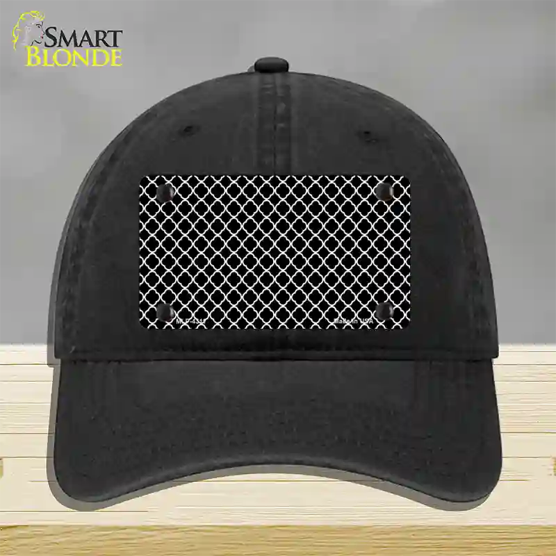 Black White Quatrefoil Novelty License Plate Hat Unconstructed Cotton / Black