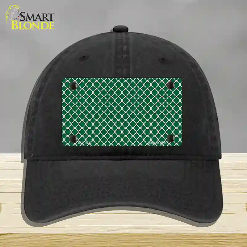 Green White Quatrefoil Novelty License Plate Hat Unconstructed Cotton / Black