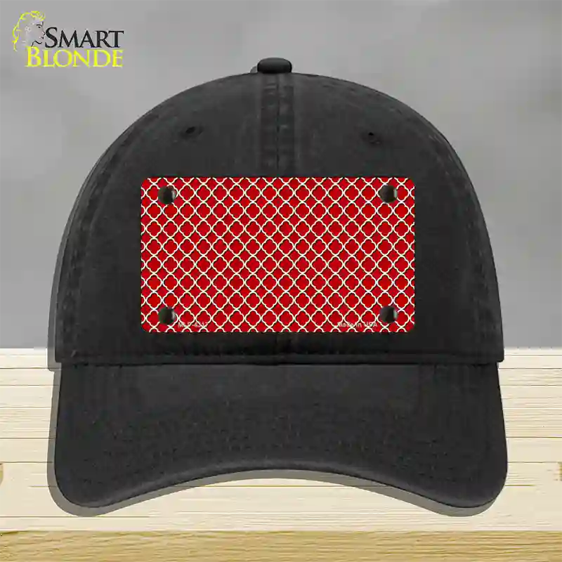 Red White Quatrefoil Novelty License Plate Hat Unconstructed Cotton / Black