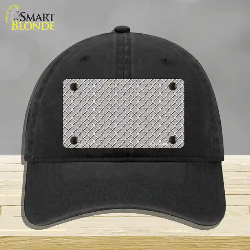 Grey White Quatrefoil Novelty License Plate Hat Unconstructed Cotton / Black