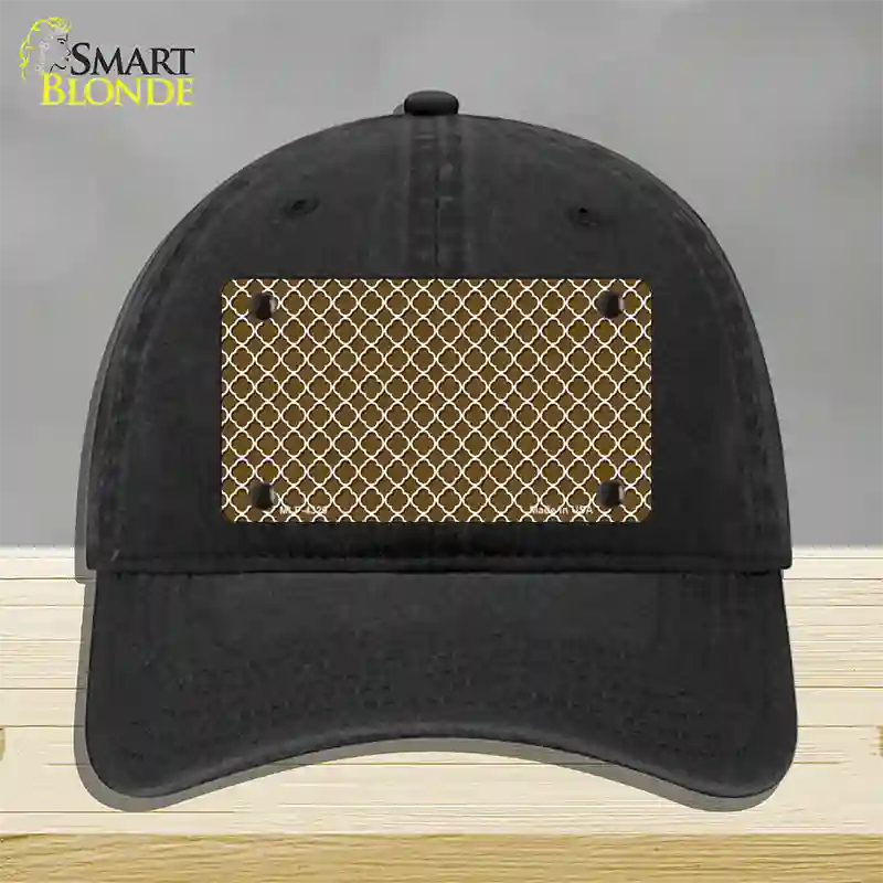 Brown White Quatrefoil Novelty License Plate Hat Unconstructed Cotton / Black