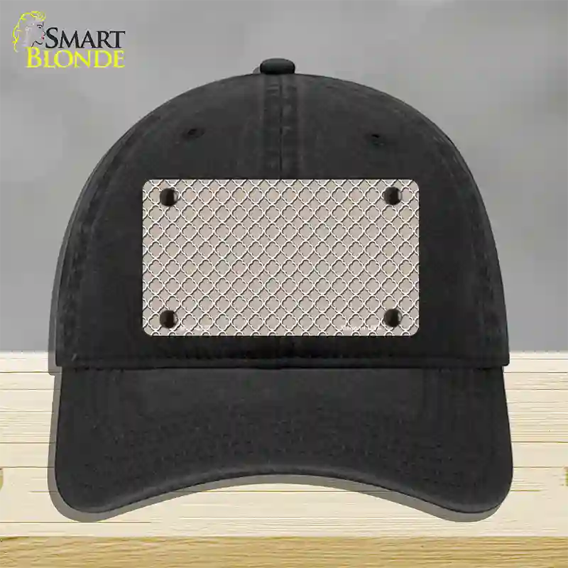 Tan White Quatrefoil Novelty License Plate Hat Unconstructed Cotton / Black