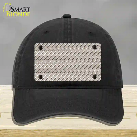 Tan White Quatrefoil Novelty License Plate Hat Unconstructed Cotton / Black
