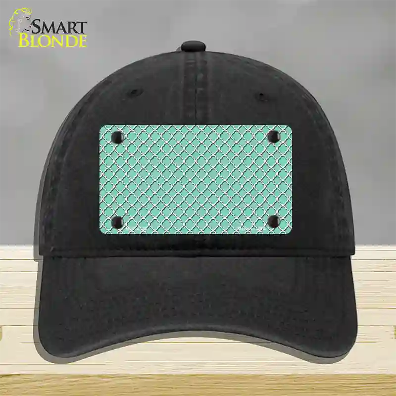 Mint White Quatrefoil Novelty License Plate Hat Unconstructed Cotton / Black
