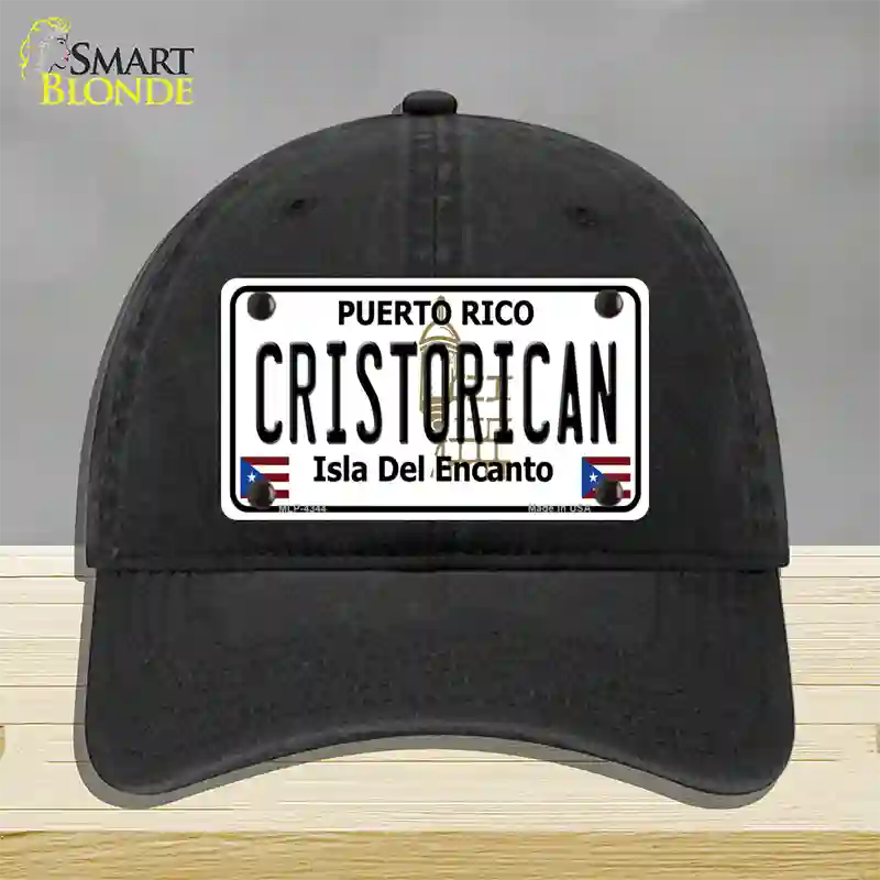 Cristorican Puerto Rico Novelty License Plate Hat Unconstructed Cotton / Black