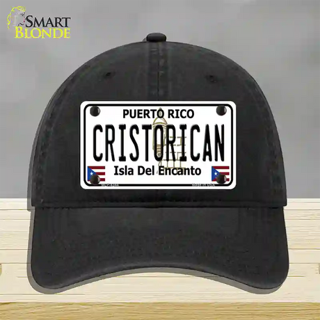 Cristorican Puerto Rico Novelty License Plate Hat Unconstructed Cotton / Black