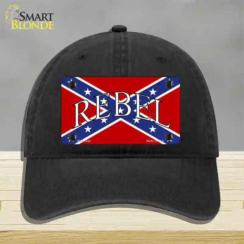 Rebel Confederate Flag Novelty License Plate Hat Unconstructed Cotton / Black