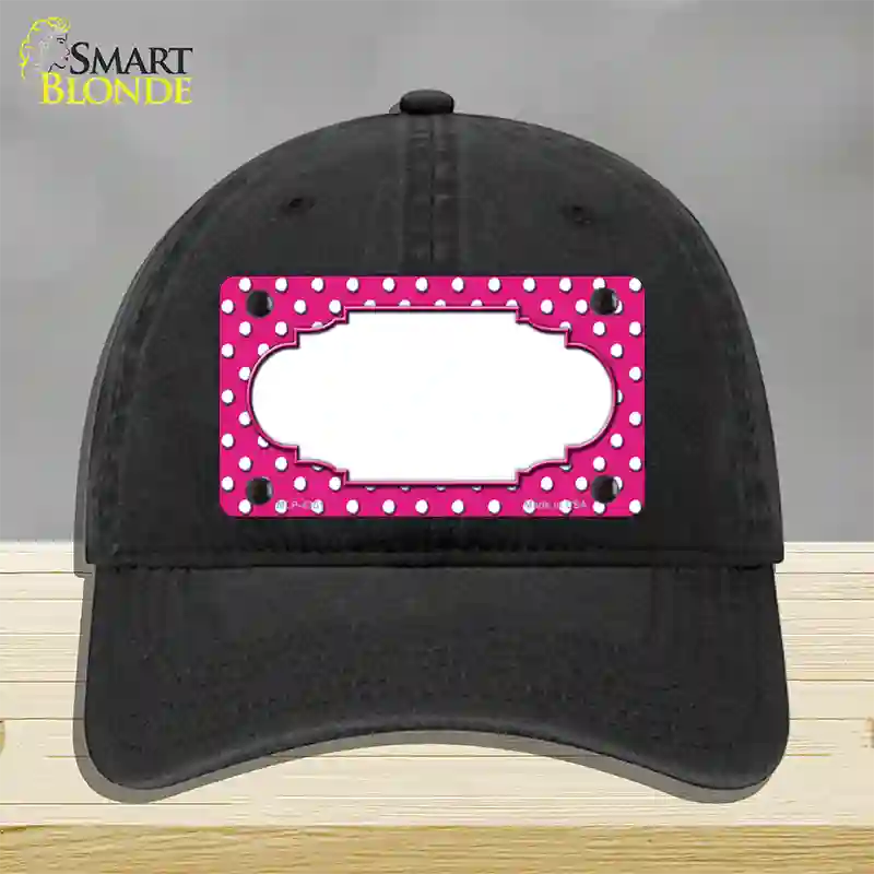 Scallop Pink White Polka Dot Novelty License Plate Hat Unconstructed Cotton / Black