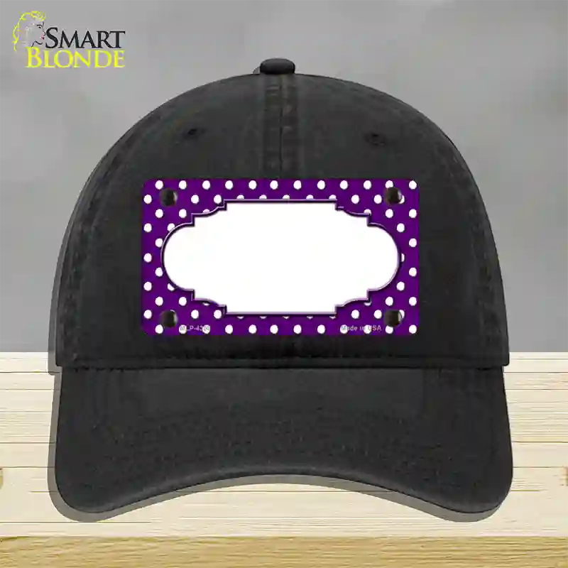 Scallop Purple White Polka Dot Novelty License Plate Hat Unconstructed Cotton / Black