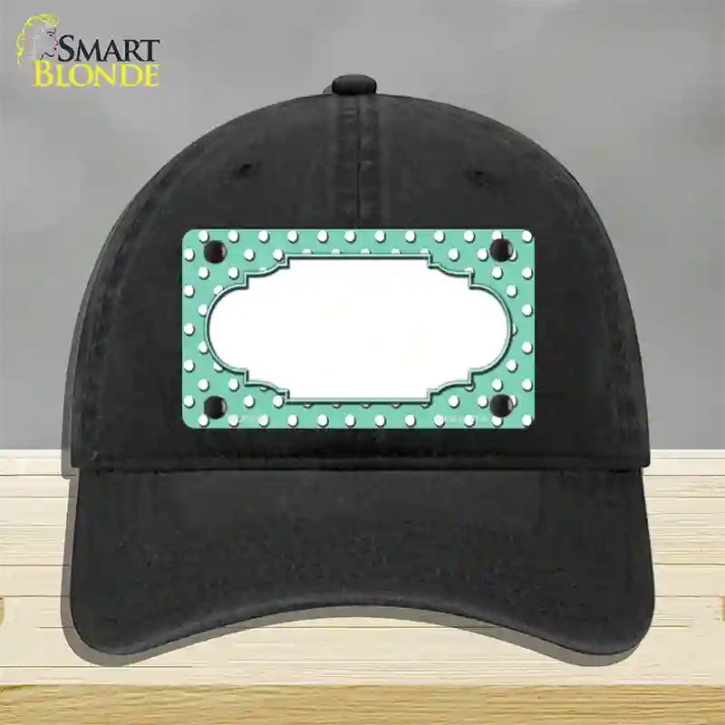 Scallop Mint White Polka Dot Novelty License Plate Hat Unconstructed Cotton / Black