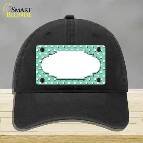 Scallop Mint White Polka Dot Novelty License Plate Hat Unconstructed Cotton / Black