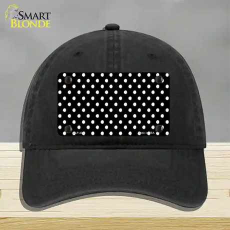 Black Polka Dot Novelty License Plate Hat Unconstructed Cotton / Black