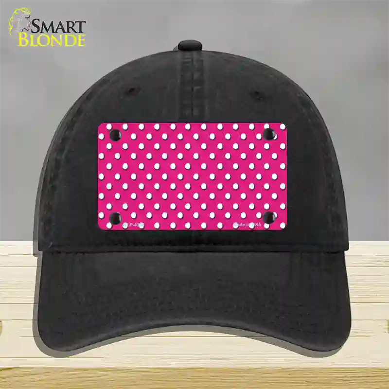 Pink Polka Dot Novelty License Plate Hat Unconstructed Cotton / Black