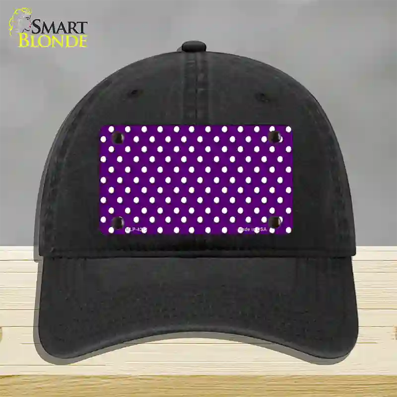 Purple Polka Dot Novelty License Plate Hat Unconstructed Cotton / Black