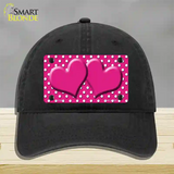 Pink White Polka Dot Center Hearts Novelty License Plate Hat Unconstructed Cotton / Black