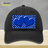 Blue White Polka Dot Center Hearts Novelty License Plate Hat Unconstructed Cotton / Black