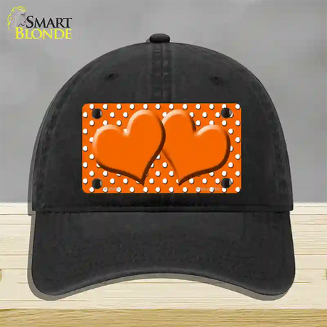 Orange White Polka Dot Center Hearts Novelty License Plate Hat Unconstructed Cotton / Black
