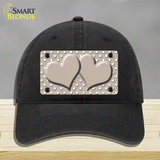 Tan White Polka Dot Center Hearts Novelty License Plate Hat Unconstructed Cotton / Black