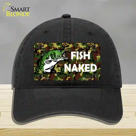 Fish Naked Novelty License Plate Hat Unconstructed Cotton / Black