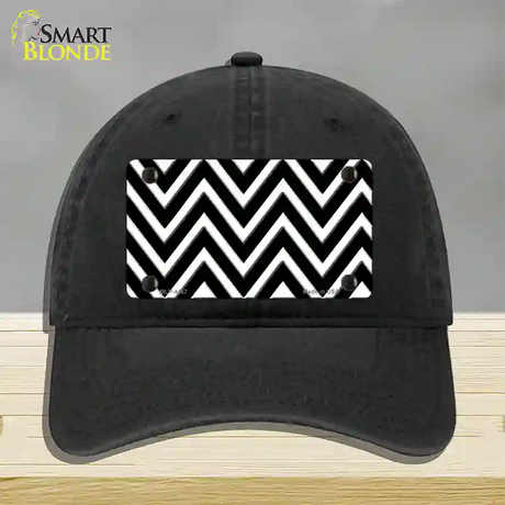 Black White Large Chevron Novelty License Plate Hat Unconstructed Cotton / Black