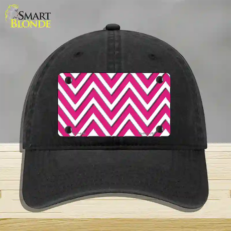 Pink White Large Chevron Novelty License Plate Hat Unconstructed Cotton / Black