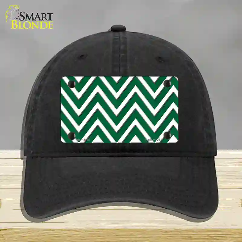 Green White Large Chevron Novelty License Plate Hat Unconstructed Cotton / Black