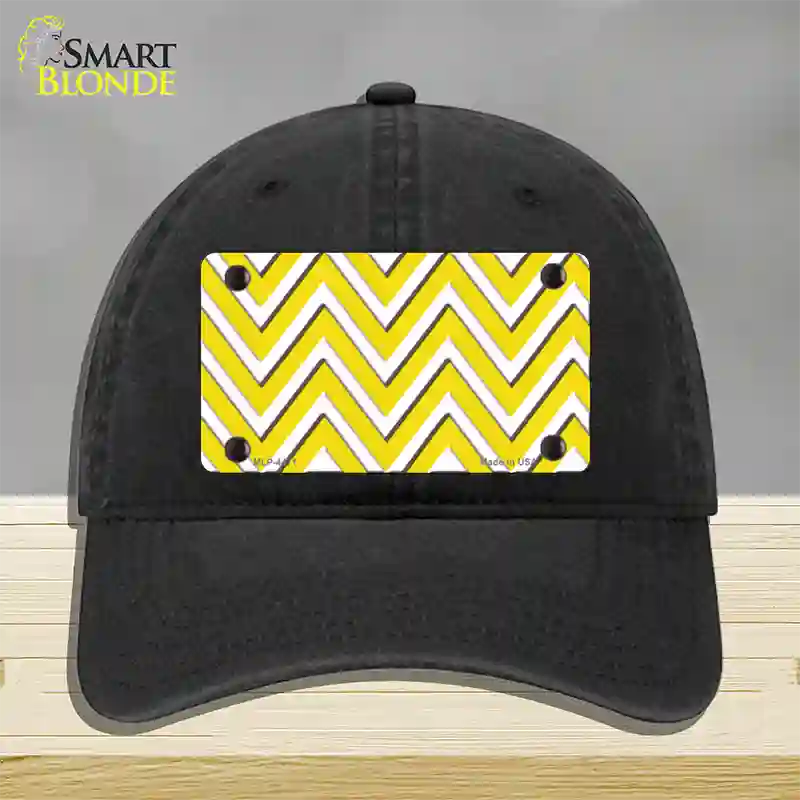 Yellow White Large Chevron Novelty License Plate Hat Unconstructed Cotton / Black