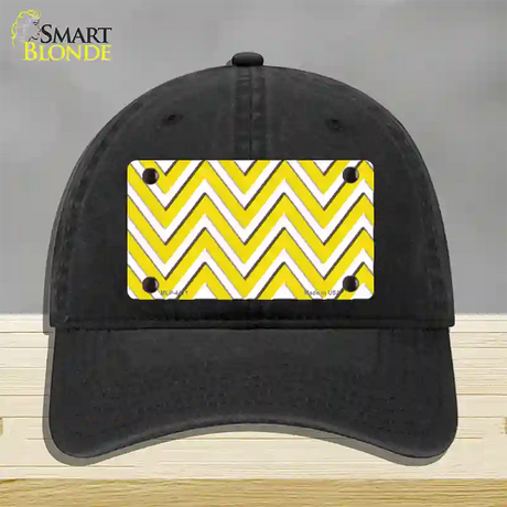 Yellow White Large Chevron Novelty License Plate Hat Unconstructed Cotton / Black