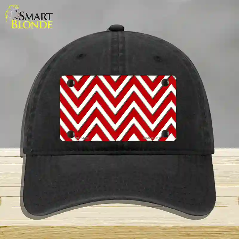 Red White Large Chevron Novelty License Plate Hat Unconstructed Cotton / Black