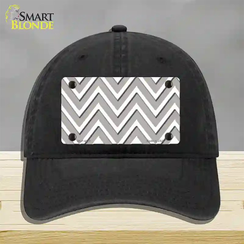 Grey White Large Chevron Novelty License Plate Hat Unconstructed Cotton / Black