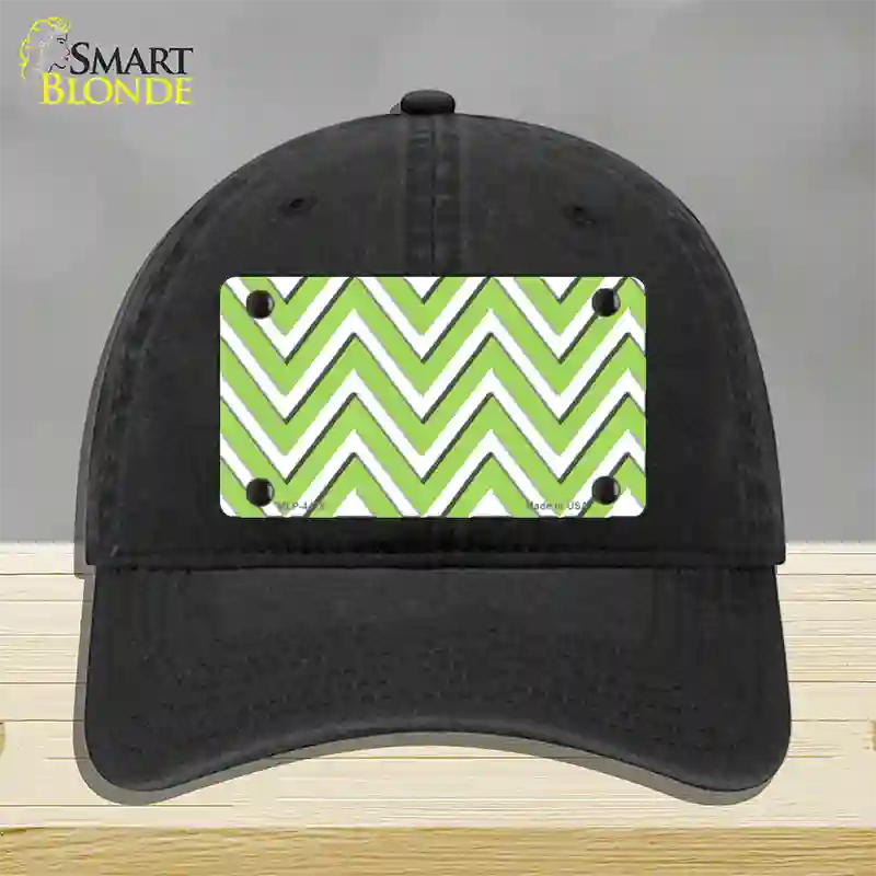 Lime Green White Large Chevron Novelty License Plate Hat Unconstructed Cotton / Black