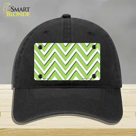 Lime Green White Large Chevron Novelty License Plate Hat Unconstructed Cotton / Black