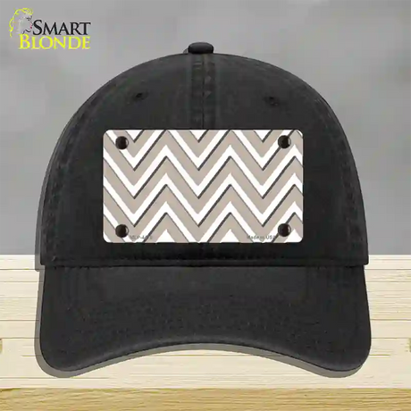 Tan White Large Chevron Novelty License Plate Hat Unconstructed Cotton / Black