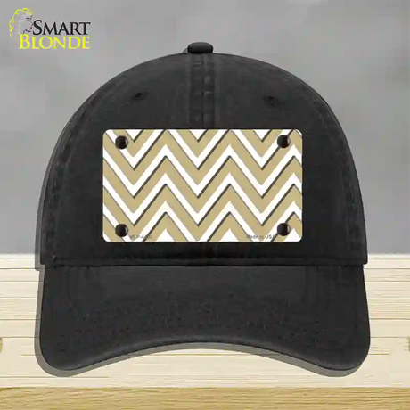 Gold White Large Chevron Novelty License Plate Hat Unconstructed Cotton / Black